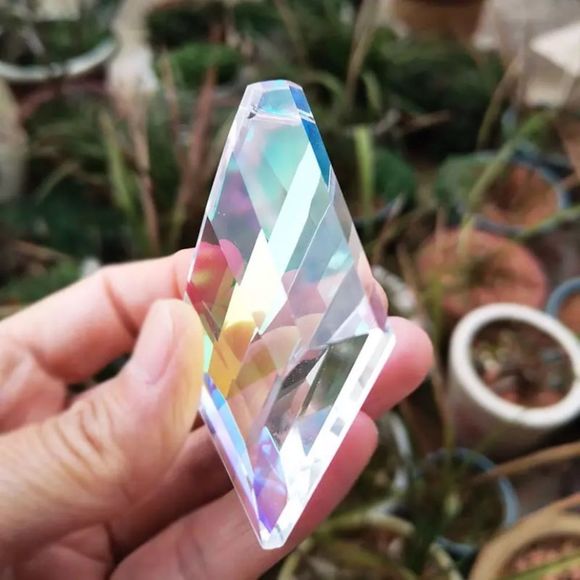 Amazing 76mm K9 Faceted Crystal Sun Catcher Aurora Borealis Prisms w/ Hole - Picture 3 of 3